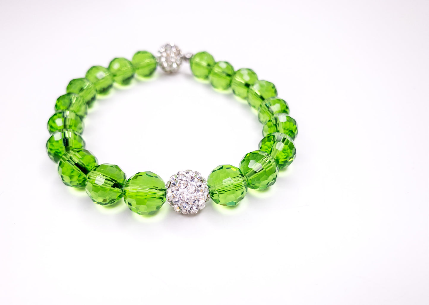 Green Crystal Pave Disco Beaded Stretch Bracelet, 12mm