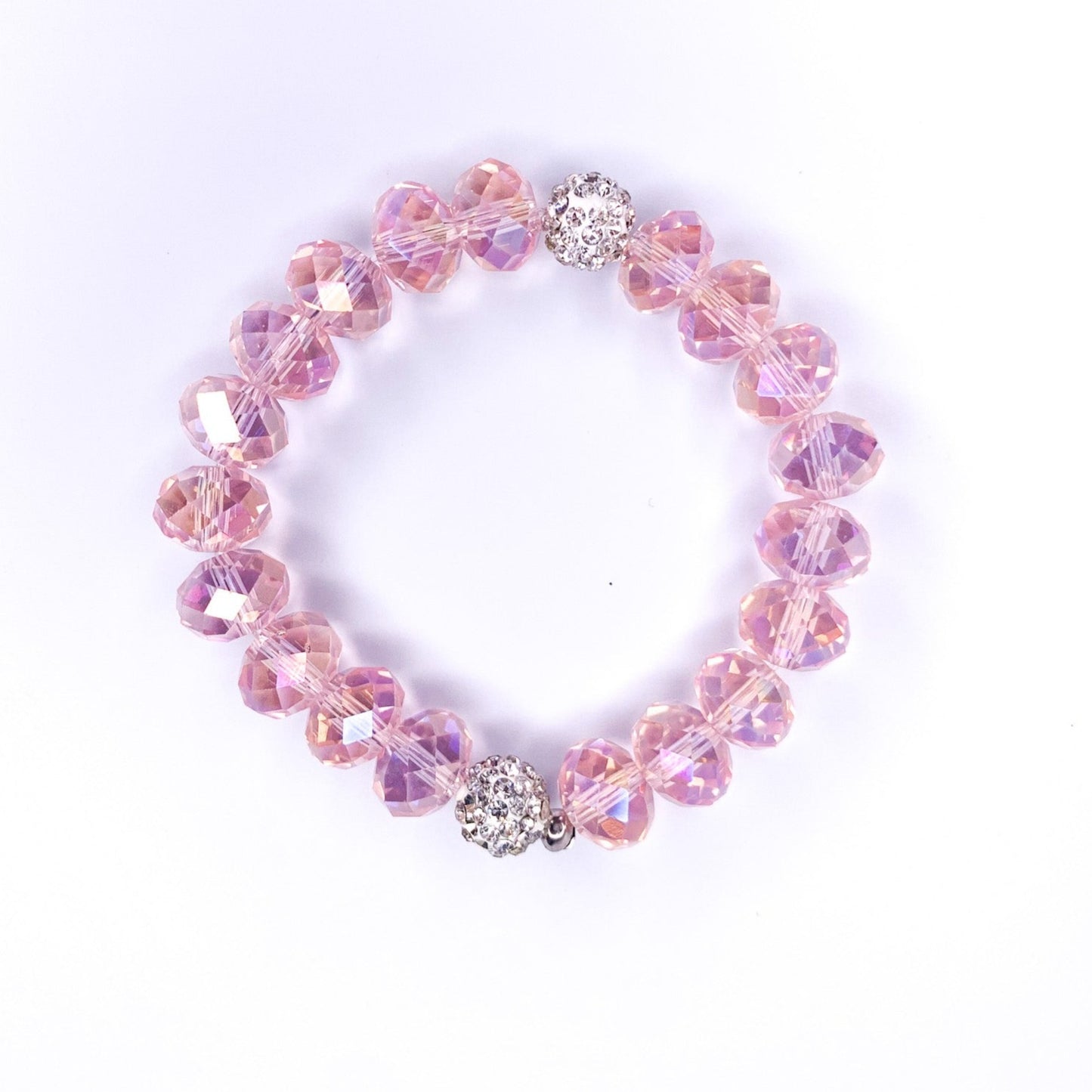 Rose Crystal Pave Beaded Stretch Bracelet, 12mm