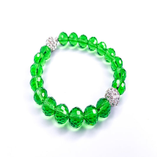 Green Crystal Pave Disco Beaded Stretch Bracelet, 12mm