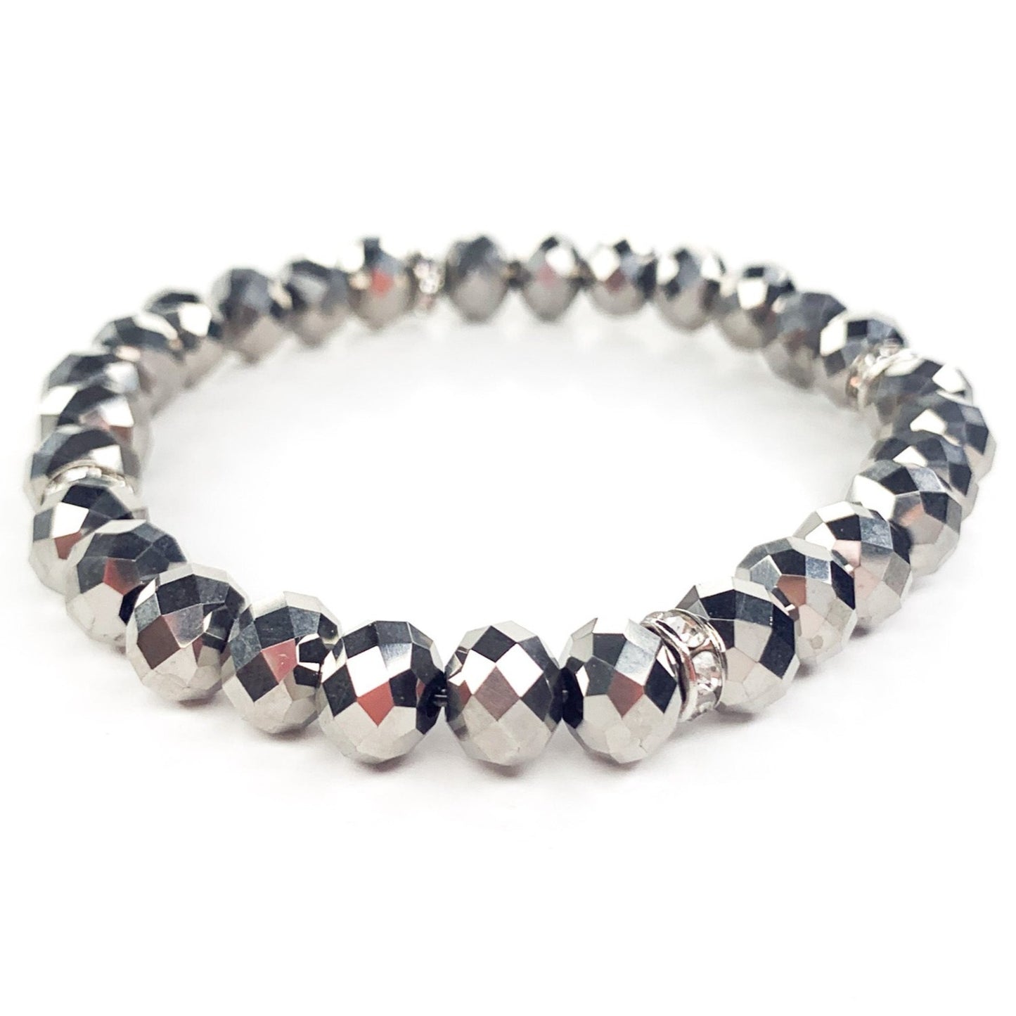 Silver Facetted Beaded Stretch Bracelet, 8mm