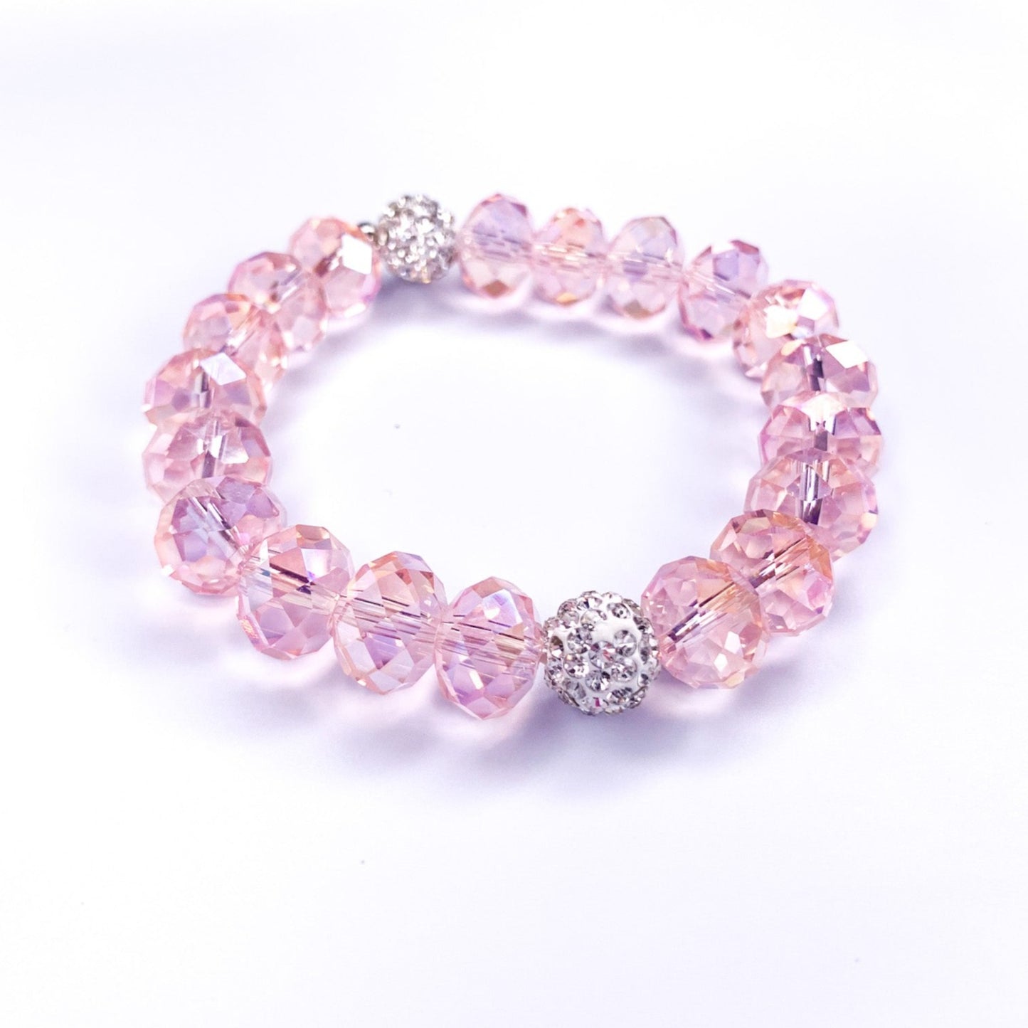 Rose Crystal Pave Beaded Stretch Bracelet, 12mm