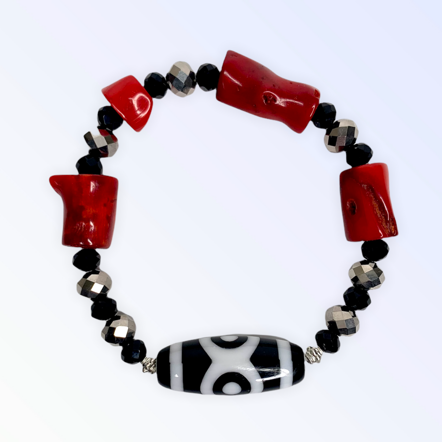 Black & White Bamboo Beaded Stretch Bracelet, 12mm