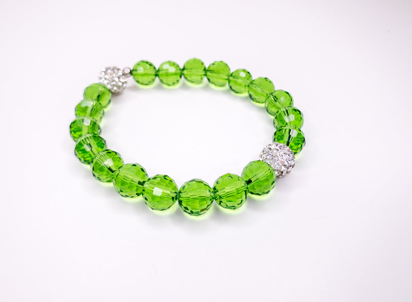 Green Crystal Pave Disco Beaded Stretch Bracelet, 12mm