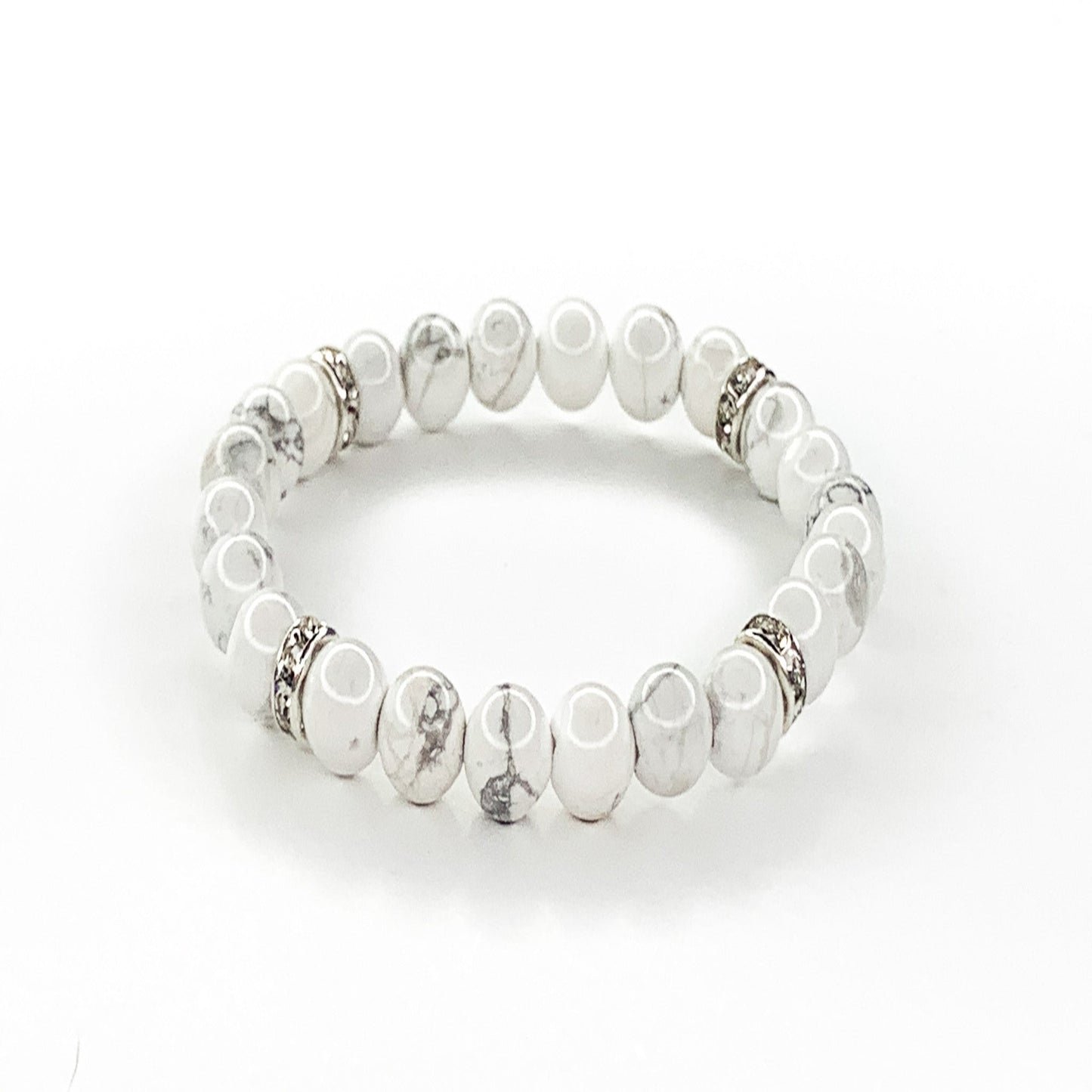 Howlite Beaded Stretch Bracelet with Rhinestone Accents, 6mm