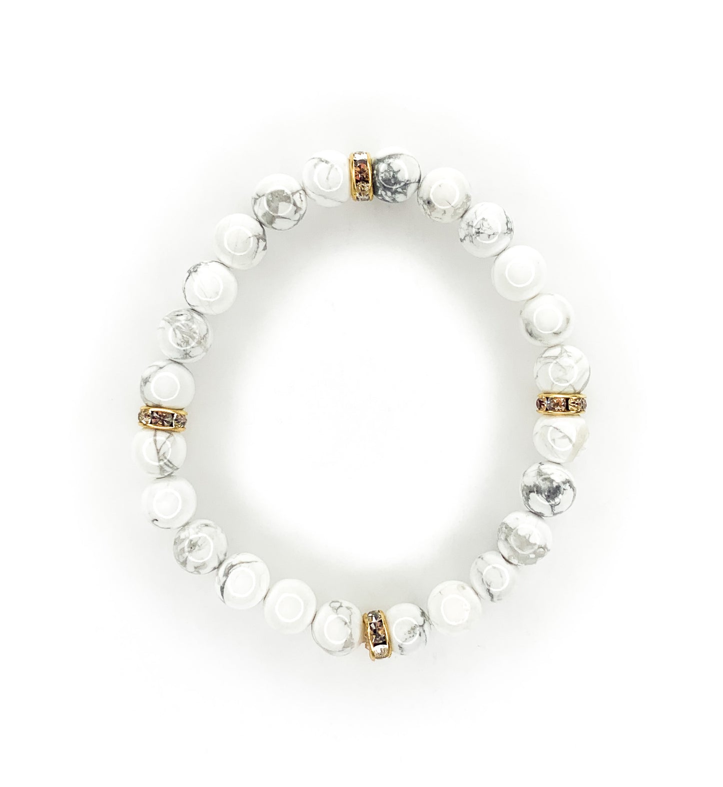 Howlite Beaded Stretch Bracelet with Rhinestone Accents, 6mm