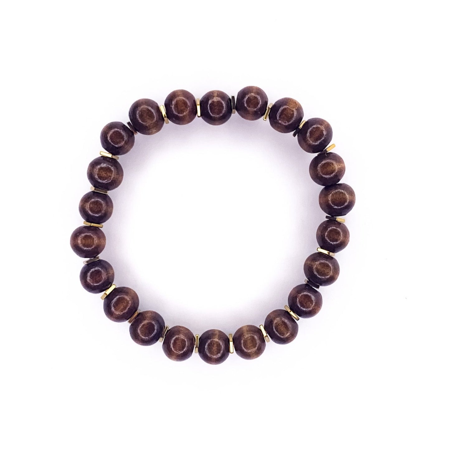 Men's Dark Wood with Hematite Accent Beaded Stretch Bracelet, 10mm