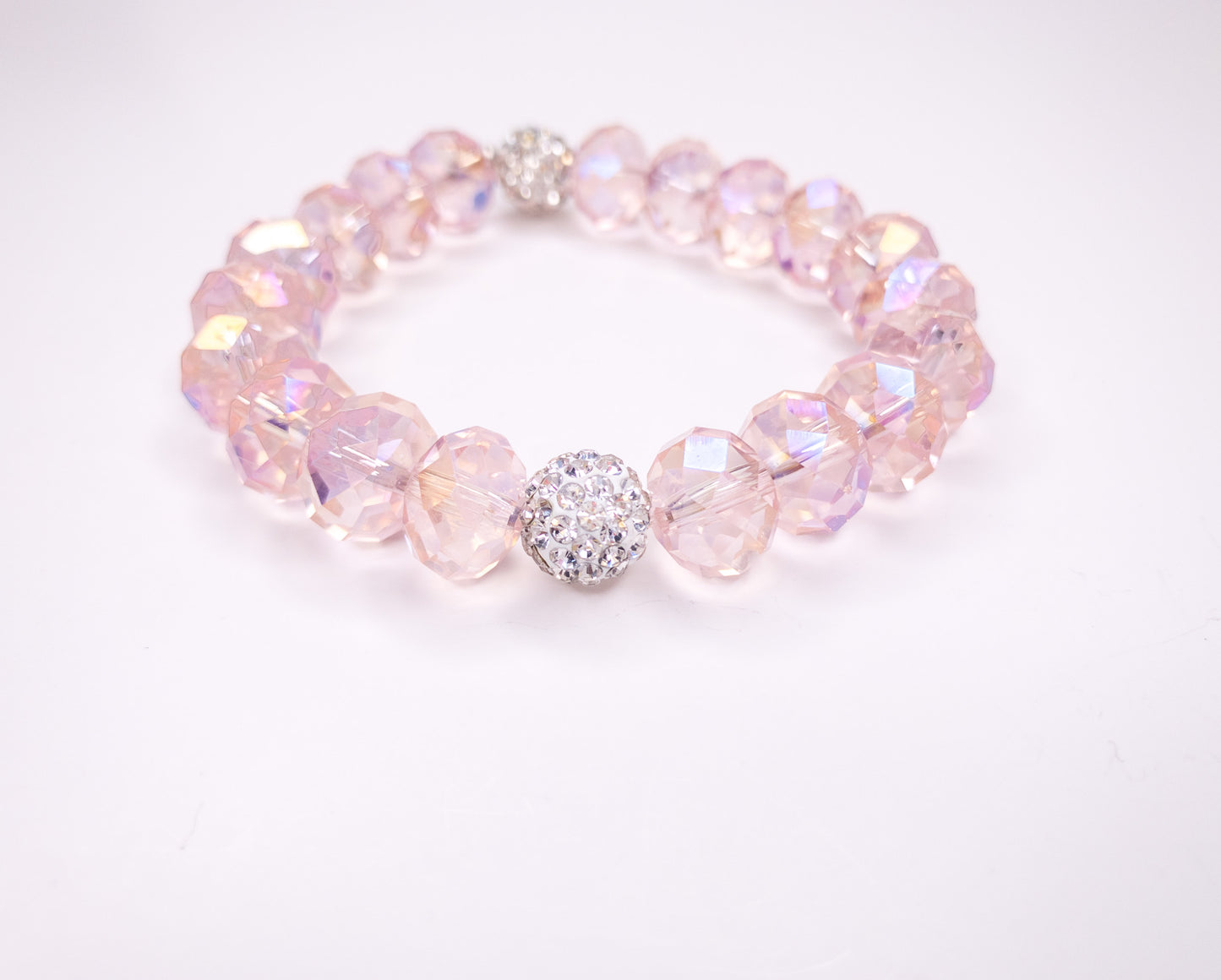 Rose Crystal Pave Beaded Stretch Bracelet, 12mm