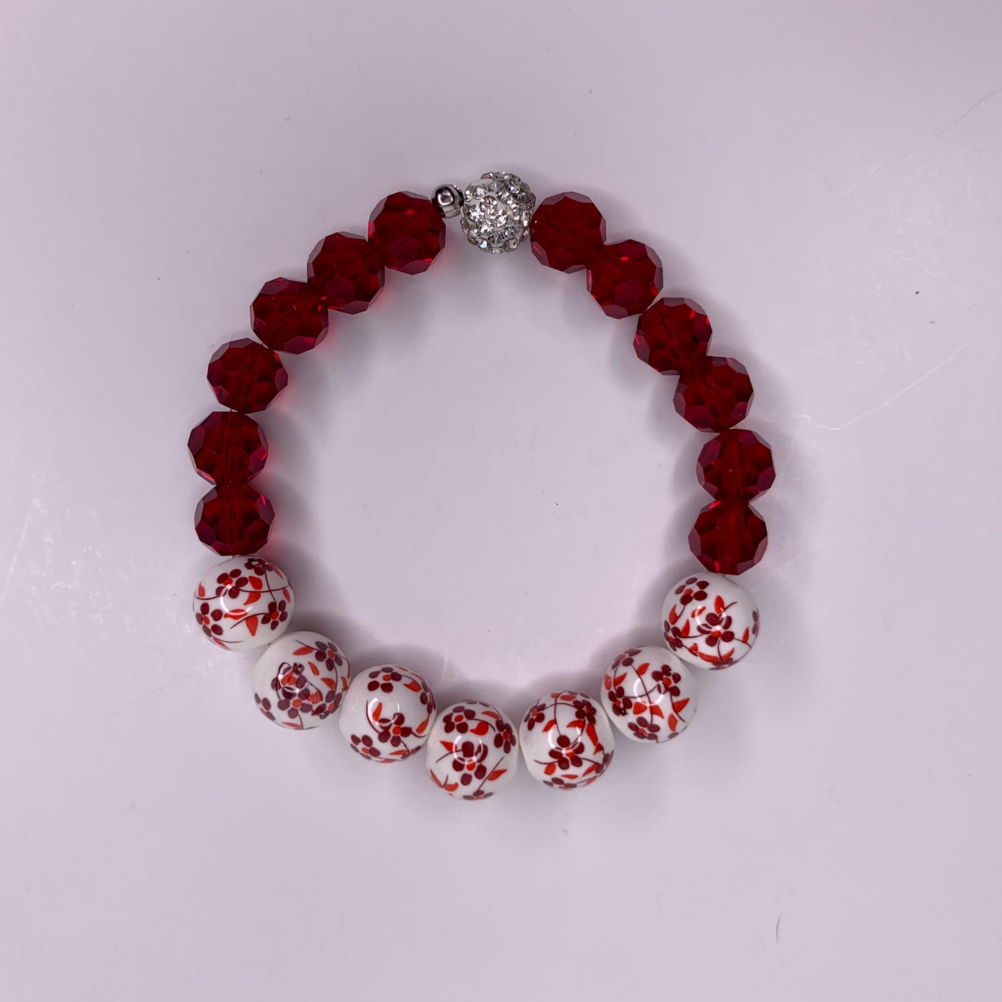 Floral Beaded Stretch Bracelet with Pave Accent, 12mm