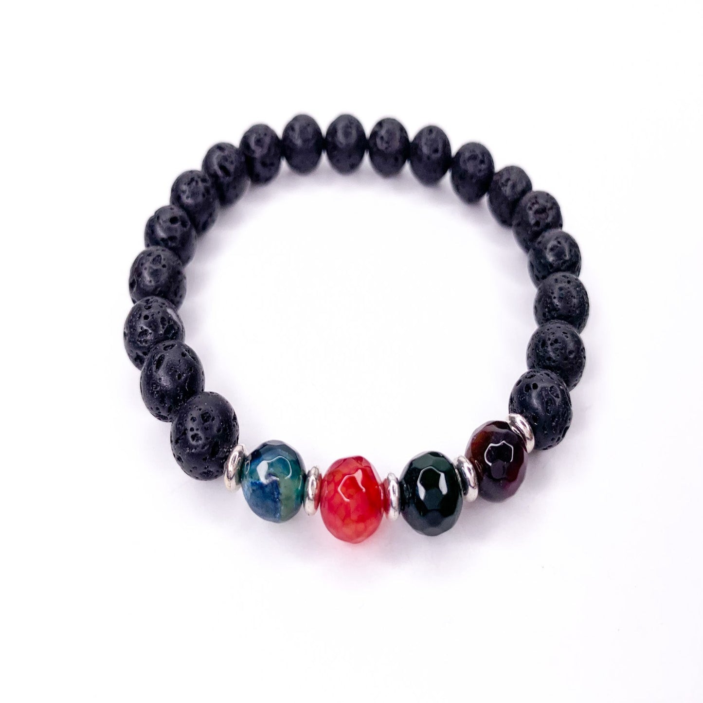 Men's Multi Mix Lava Beaded Stretch Bracelet, 8mm