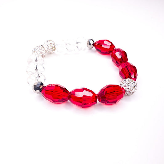 Ruby & Crystal Pave Oval Beaded Stretch Bracelet, 12mm