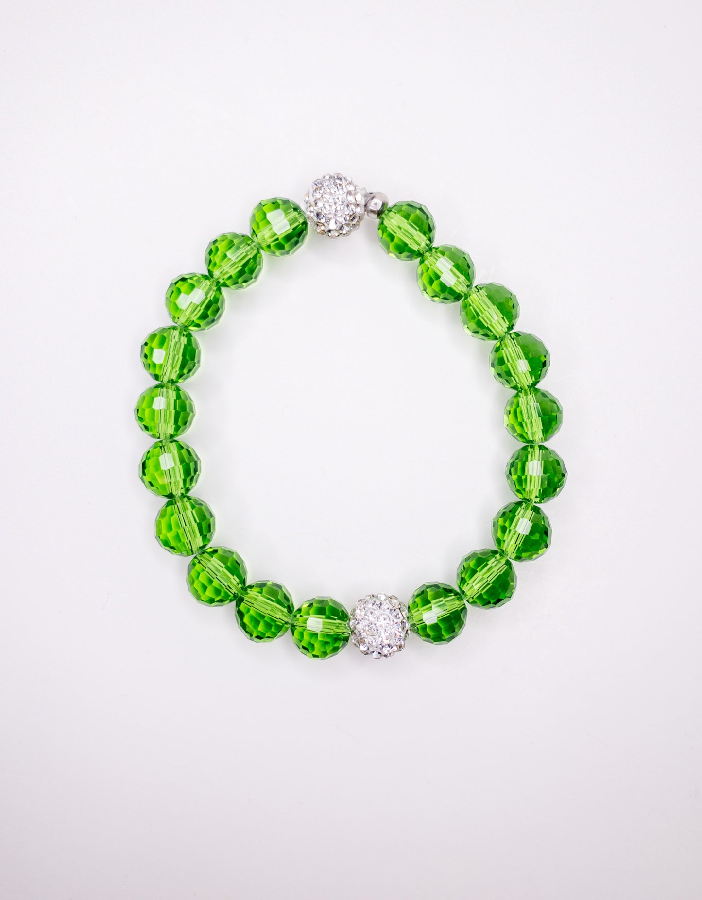 Green Crystal Pave Disco Beaded Stretch Bracelet, 12mm