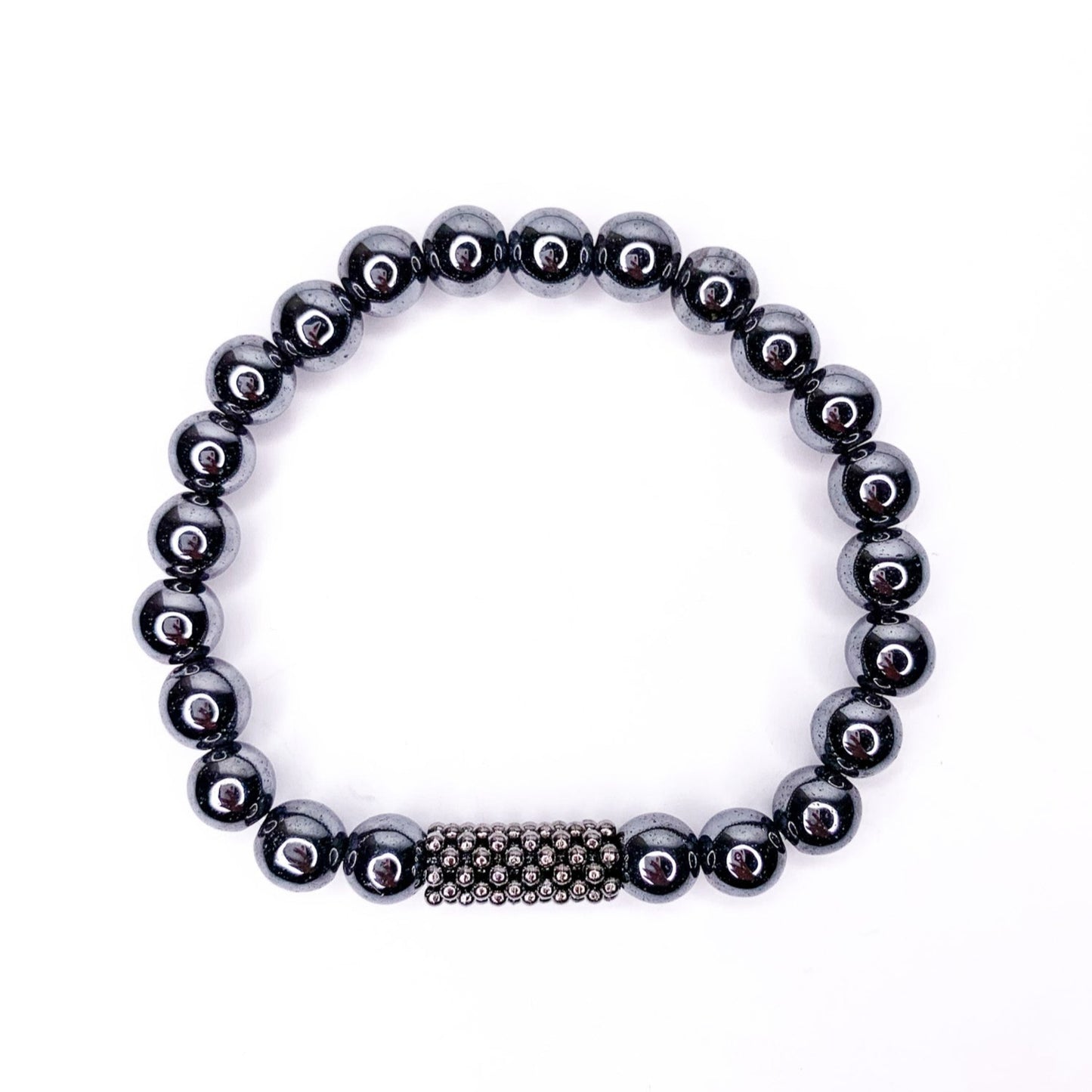 Men's Hematite Beaded Stretch Bracelet with Wheel Accent, 8mm