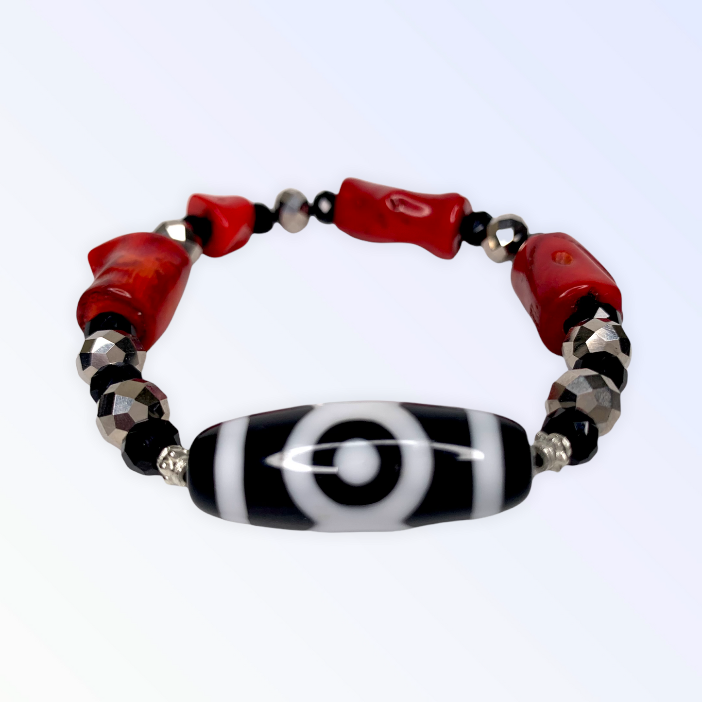 Black & White Bamboo Beaded Stretch Bracelet, 12mm